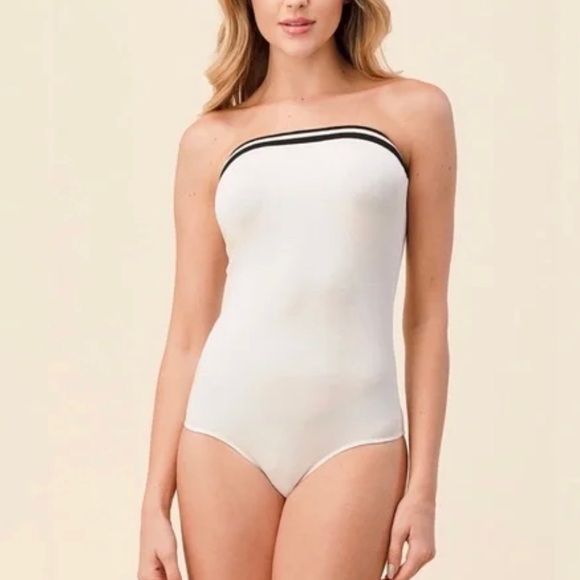 Heart & Hips White Black Band Tube Bandeau Style Bodysuit -Small - Picture 1 of 6